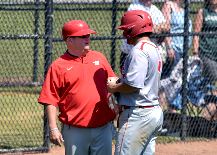 Baseball coach D.J. Conville earned his 350th career win with a sweep of Covenant College on Saturday. (Photo by Wesley Lyle)