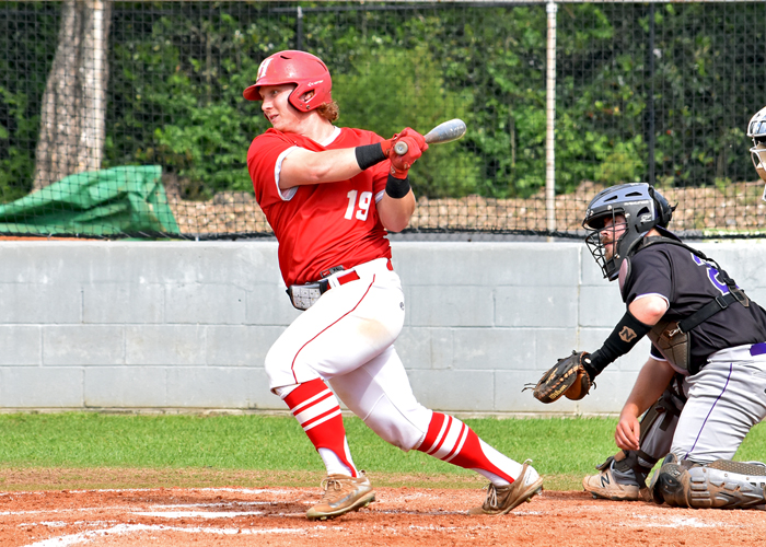 Heath Haskins was 2-for-2 with an RBI and a run on Thursday before weather postponed the game in the seventh inning. The game will be completed on Friday. (Photo by Wesley Lyle)