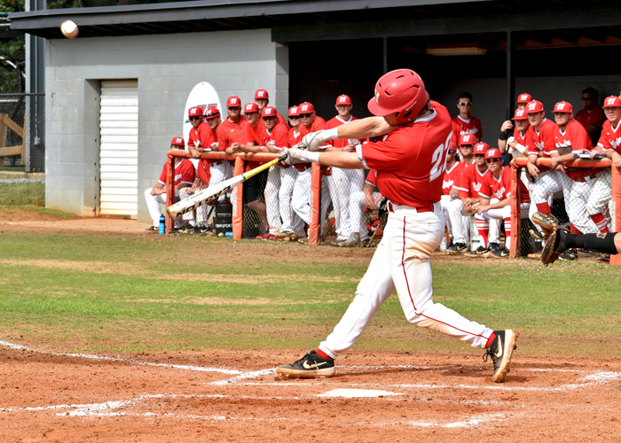 Garrett Breland had one RBI in Thursday's 3-2 loss to North Carolina Wesleyan in the opening round of the conference tournament. (Photo by Wesley Lyle)