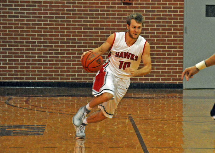 Alex Layson scored 16 points in the Hawks' 81-69 loss to Piedmont on Saturday. (Photo by Wesley Lyle)