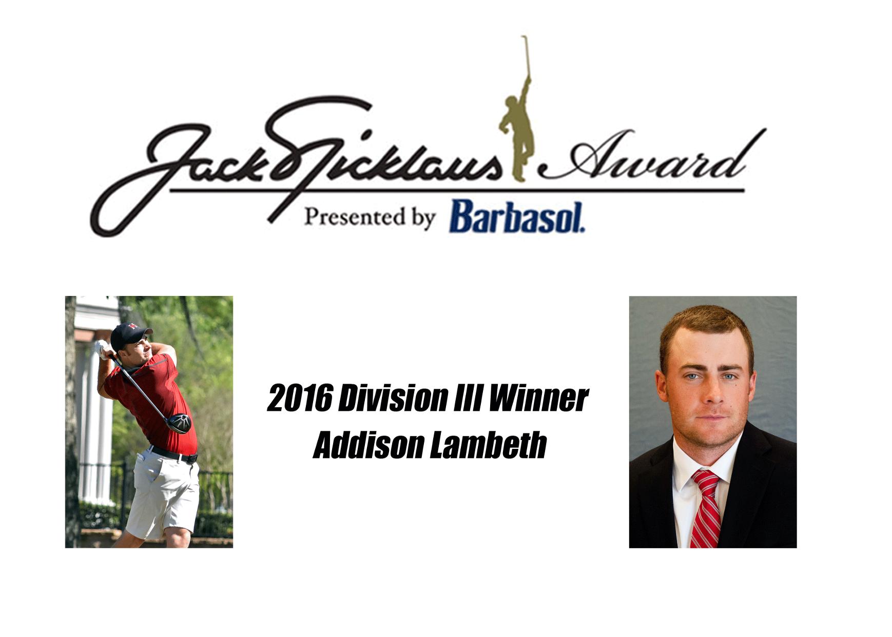 Lambeth named Division III Jack Nicklaus Award winner