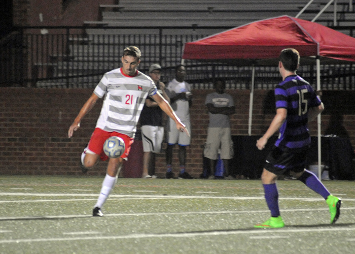 Zach Dedman (#21) scored in the final minute of regulation to tie the game 1-1 on Friday night. The Hawks fell to Sewanee 2-1 in overtime.