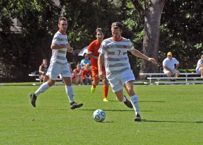 Rhett Williams (#7) was one of five Hawks to score a goal in Sunday's 5-0 conference win over William Peace.