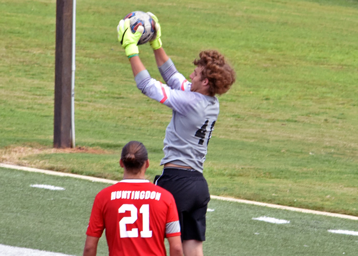 Alex Brown recorded 10 saves in the Hawks' 1-0 loss to Emory on Saturday.
