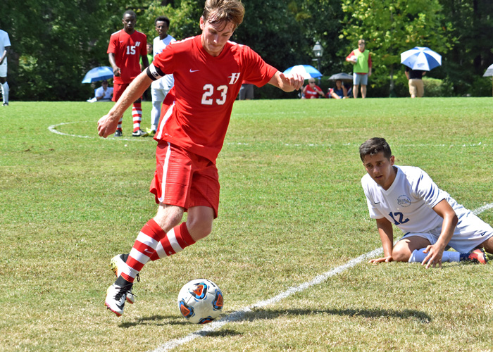 Killian Delmore scored one goal in the Hawks' 2-1 loss to Averett on Sunday. (Photo by Wesley Lyle)