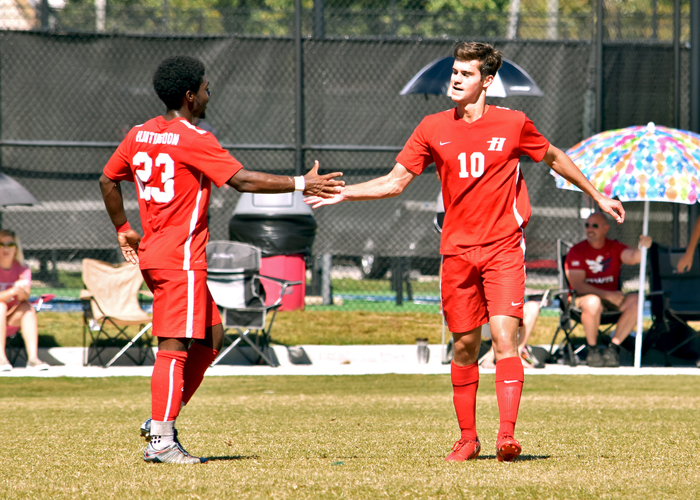 Kelan LeBlanc (#23) and Conner Howard (#10) each scored a goal in Wednesday's 2-1 double overtime win against Brevard. Howard ended the game on a penalty kick.