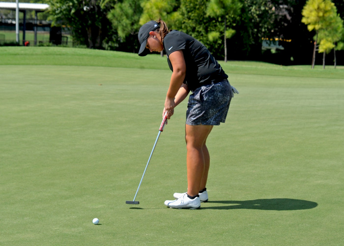 Senior Courtney Harville shot a 2-over-par 57 after 14 holes in the opening round of the IWU Spring Fling on Friday. (Photo by Wesley Lyle)