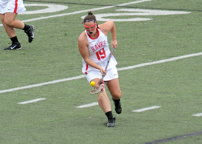 Shannen O'Leary had two goals, an assist and two caused turnovers in Saturday's loss to Methodist. (Photo by Wesley Lyle)
