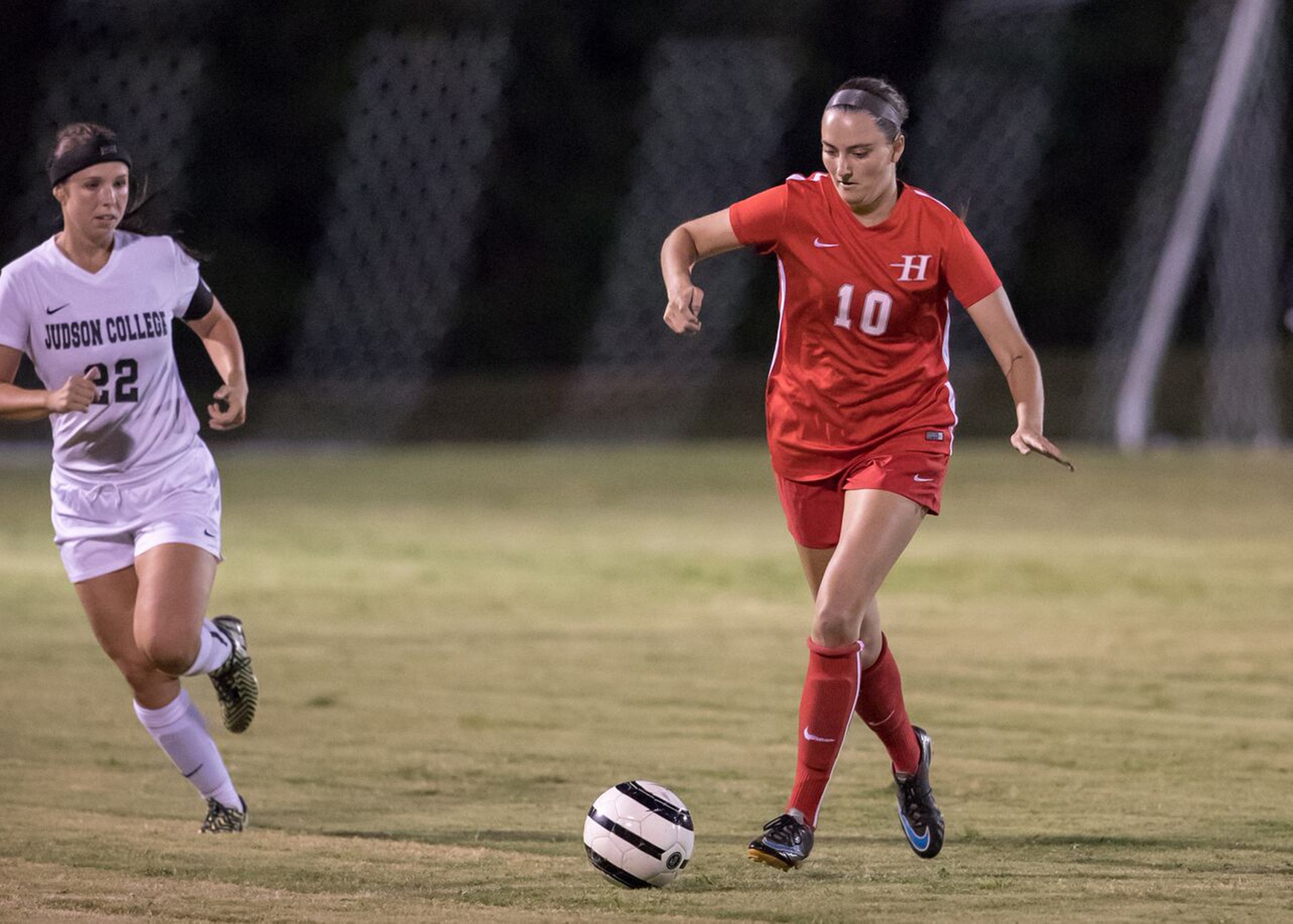 Shelby Clark scored Huntingdon's goal in a 1-1 double overtime tie at Wesleyan on Saturday. (Photo by Lisa Pearson)
