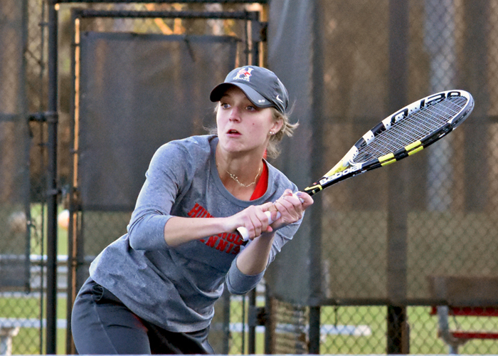 Josie Waddell won her 55th career doubles match on Sunday to become the Lady Hawks' NCAA-era leader in doubles victories.