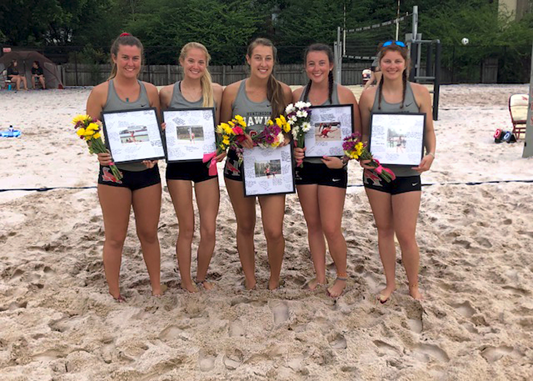 The Huntingdon beach volleyball team recognized its seniors during Senior Day on Friday. (Photo by Vic Jerald)