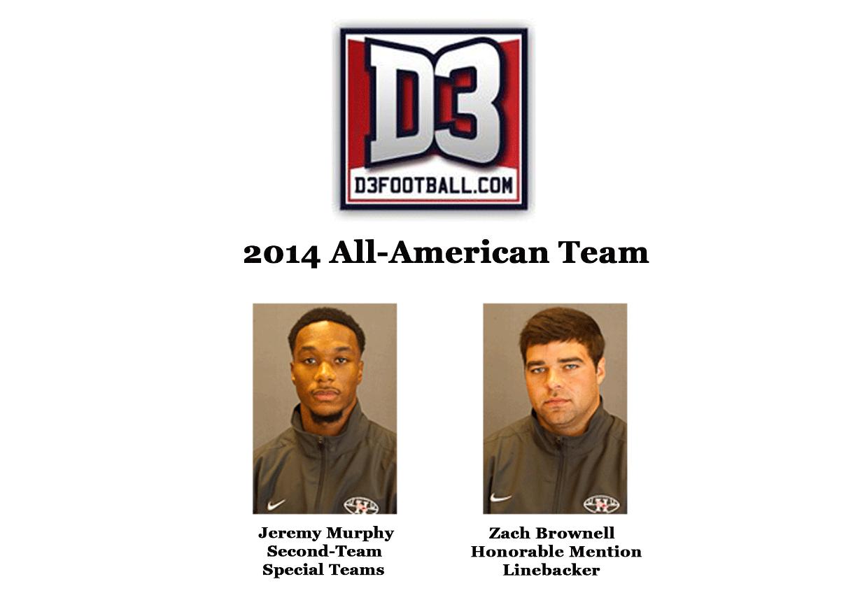 Murphy and Brownell recognized on D3football.com All-American teams