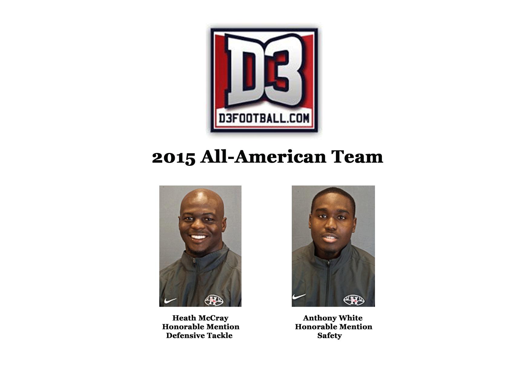 McCray and White recognized on D3football.com All-American teams