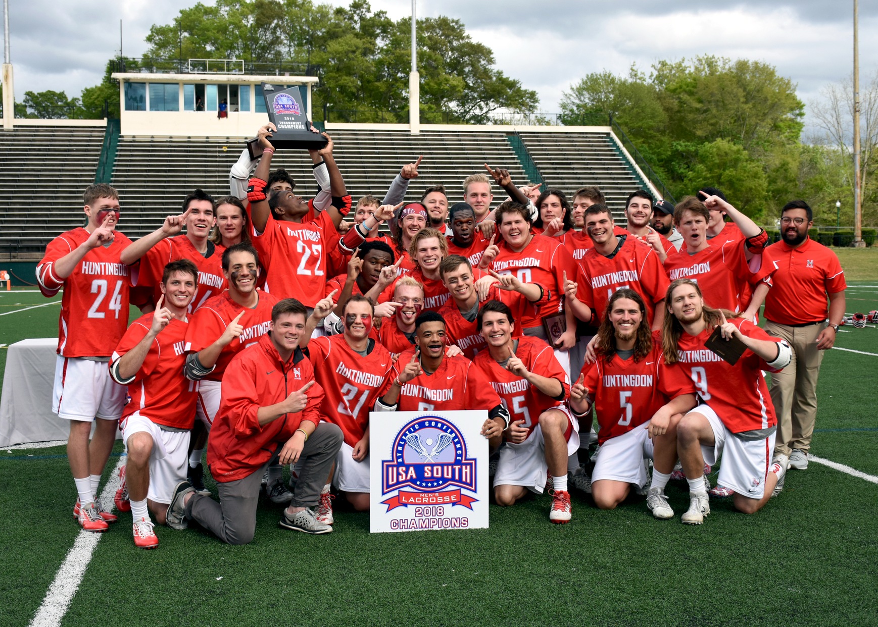Huntingdon defeated Methodist 12-4 to win the inaugural USA South men's lacrosse conference championship. (Photo submitted)