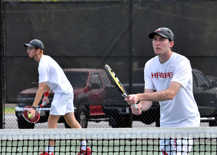 Bailey Burns (left) and John Jones (right) won at No. 1 doubles in Huntingdon's loss to Piedmont on Saturday.