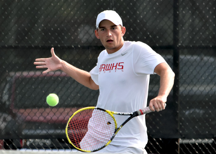 Senior Justin McQueen won 6-2, 6-2 at No. 2 singles against Florida Tech on Tuesday. (Photo by Wesley Lyle)
