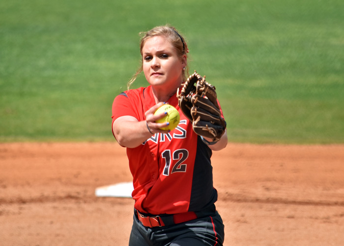Raina Lanier pitched a complete-game three-hitter in a 1-0 win over Piedmont in Game 1 of a doubleheader on Sunday.