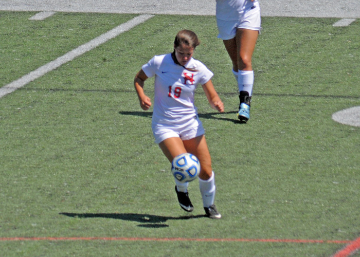 Camryn Carter took one of Huntingdon's two shots on goal in Saturday's loss to Meredith.
