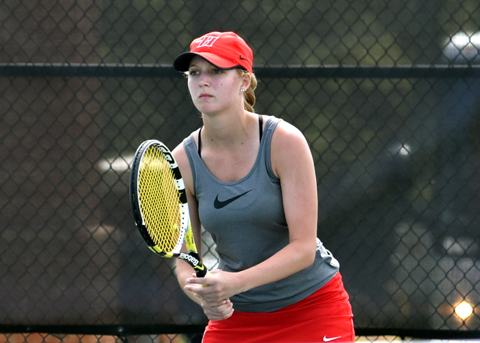 Josie Waddell won at No. 2 singles and No. 3 doubles to help lead the Lady Hawks to a 7-2 win over Division II Albany State. (Photo by Wesley Lyle)