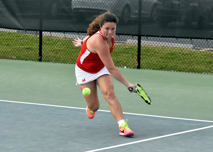 Kacey Stephens won 6-1, 6-3 at No. 6 singles in Huntingdon's 9-0 win over Webber International on Monday. (Photo by Wesley Lyle)